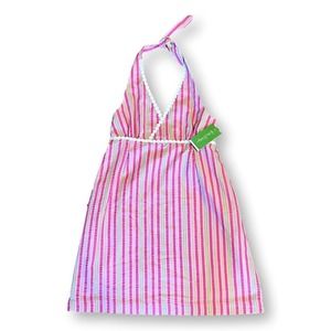 NWT Lilly Pulitzer Dina Halter Hotty Pink Borderline Seersucker Dress 0
